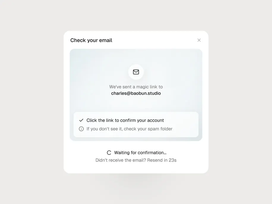 Email confirmation dialog