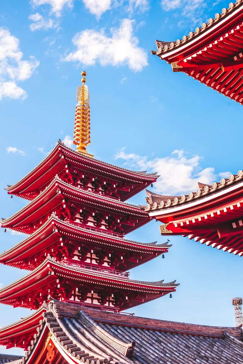 Red pagoda against the sky