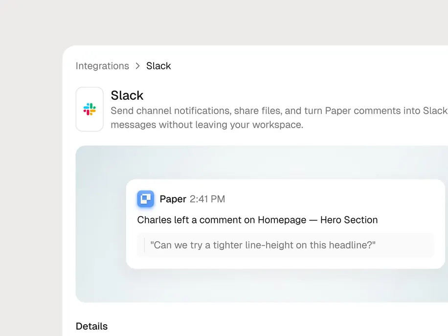 Slack integration screen