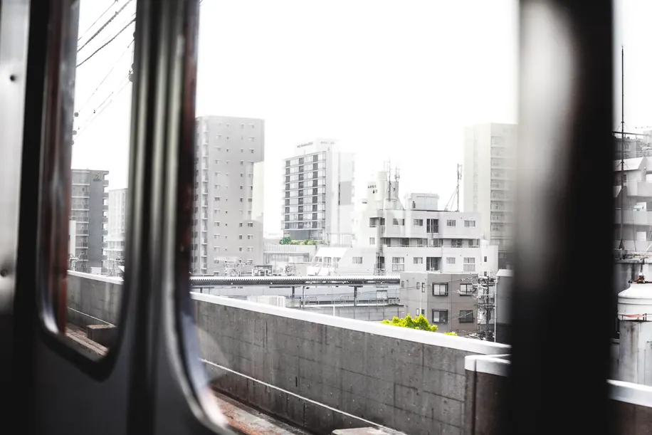 Cityscape from a train window